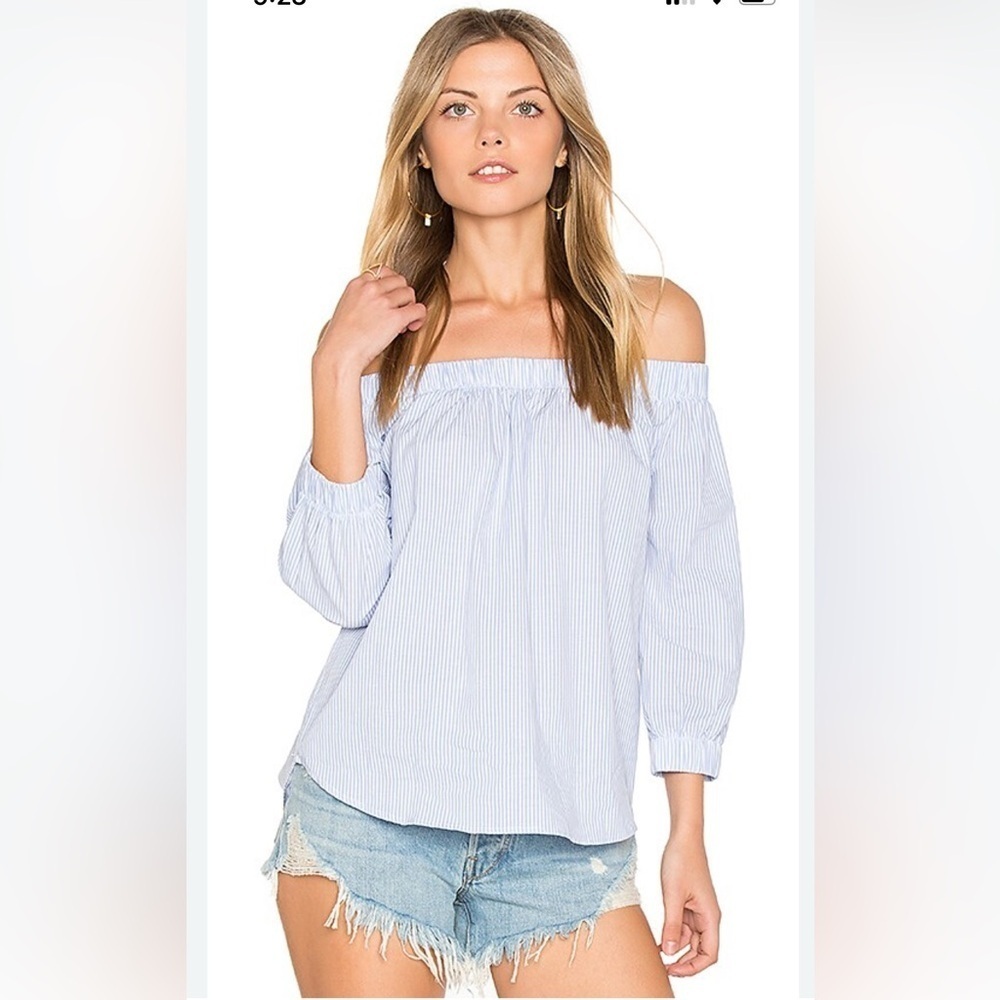 Michael Kors Blue and White Striped Off Shoulder Top Medium